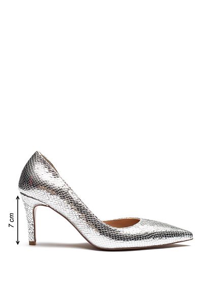 Dedos Women's Classic Flat Stiletto Pointed Toe Open Heeled Shoes Silver 4300