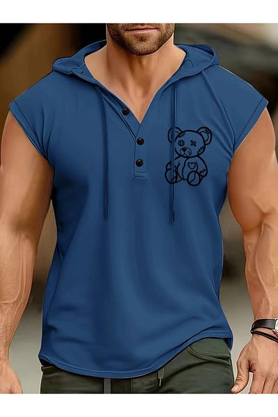 LUNAVISTA Bear Printed sleeveless t-shirt & Hooded top