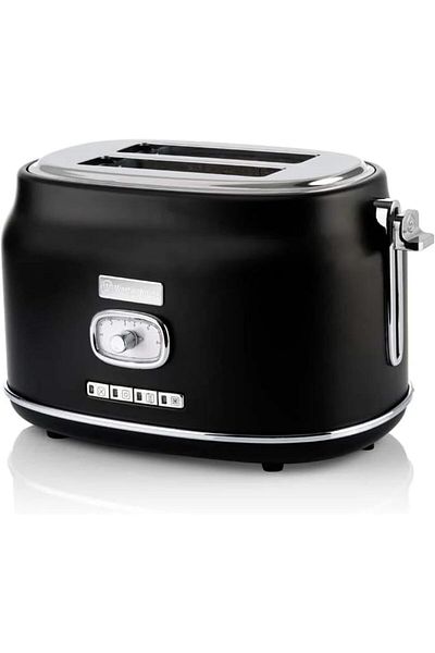 Westinghouse USA Retro 2-Slice Toaster – Black | 6 Browning Levels, Self-Centering Slots, Crumb Tr