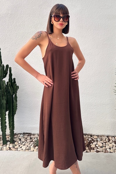New Now Aerobin Fabric Long Dress with Adjustable Straps