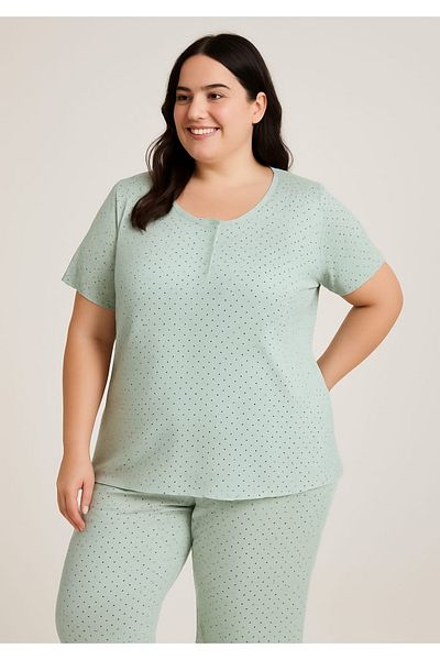 MODA Large Battal Size Spotted Capri Pajama Set / 2Xl-3Xl-4Xl