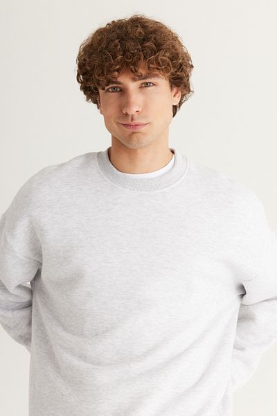 AC&Co / Altınyıldız Classics Men's Snow Melange Oversize Fit Loose Cut Cotton 3 Thread Crew Neck Sweatshirt with Fleece Inside