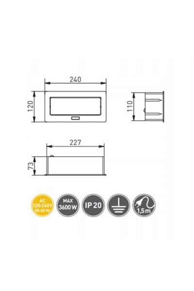 GTV Soft Retractable Built-in Socket,GTV,2 Schuko, 1 USB-A, 1 USB-C,Cable Length 1.5m, 3600W, 20IP,White