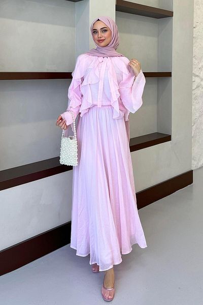 Pasaklıkontes Spanish Sleeve Ruffle Skirt Suit Dust Pink