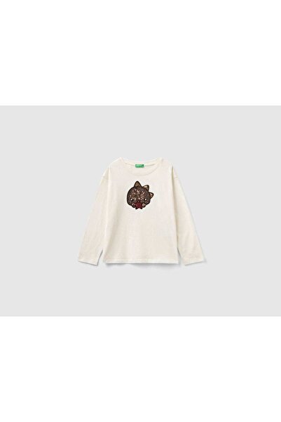 United Colors of Benetton تي شيرت أطفال بأكمام طويلة مع فيونكة أمامية
