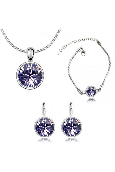 Kelan Set Alice Mov – Jewelry with purple crystals, plated with silver S925