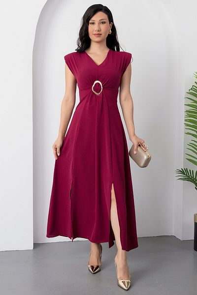 PULLIMM V-Neck Metal Buckle Detail Dress Ny4506