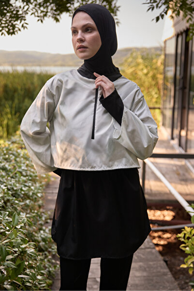 Yefrastore Women's Pale Mint Brush Parachute Fabric Fully Covered 3-Piece Hijab Swimsuit Set