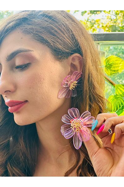 Gönülden Tasarım Flowered Mica Women's Earrings 7 cm Purple