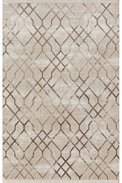 Karmen Halı Tokyo 1754 Bej Halı Kahverengi Detaylı Geometrik Desen Modern Akr...