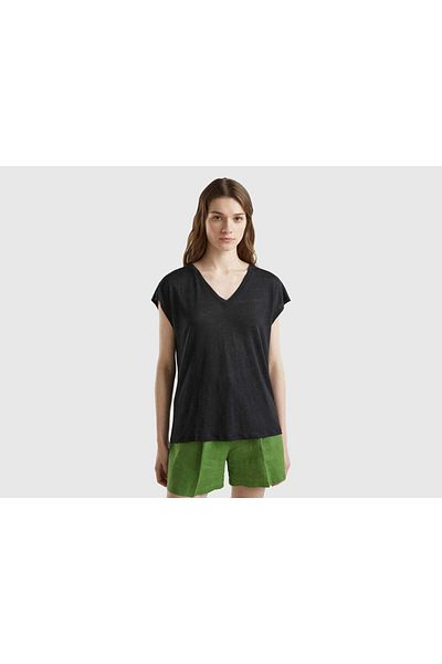 United Colors of Benetton Women's Short Sleeve V-Neck Blouse