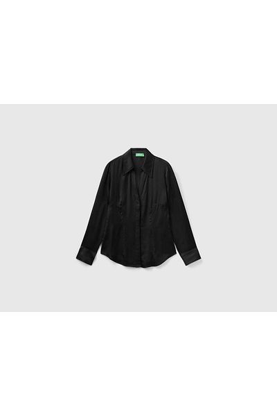 United Colors of Benetton Women's Slim Fit Satin Shirt