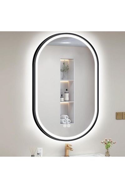 K Korman Oglindă ovală pentru baie cu LED 60x100cm, sistem tactil, anti-aburire, reglabilă intensitatea luminii