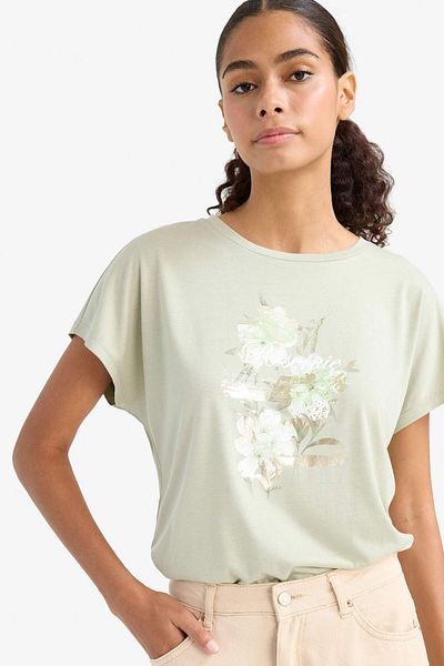 DeFacto Crew Neck Floral Short Sleeve T-Shirt F7874Ax25Au