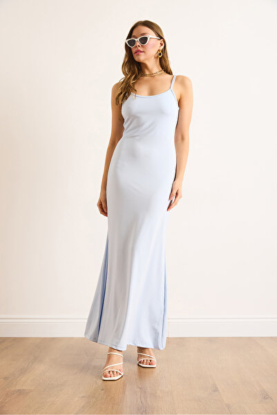 Olalook Rochie midi din poliamidă cu bretele albastre pentru femei ELB-19002498