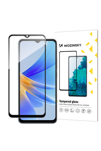 WOZINSKY Oppo A17, ramă neagră complet lipită, sticlă securizată 9H