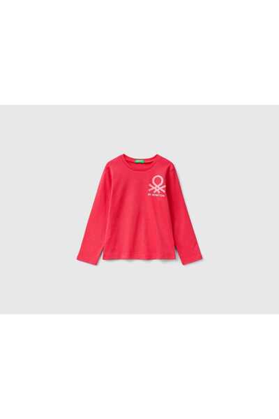 United Colors of Benetton Girls' Long Sleeve T-Shirt with Shiny Print