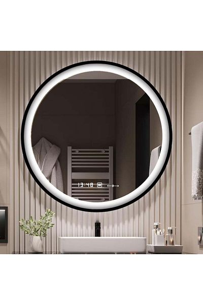 Marcello Funghi Bathroom Mirror LED Senser Serenita with Demisting System, Black Frame 80x80 cm