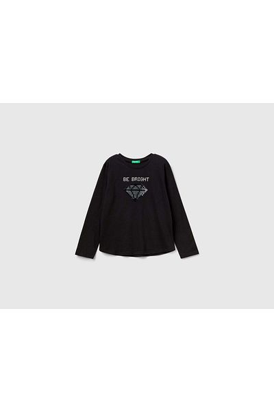 United Colors of Benetton 100% Cotton Long Sleeve Shirt for Kids with Glitter