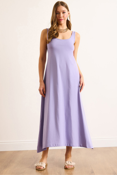 Olalook Γυναικείο Λιλά Μίντι Βαμβακερό Φόρεμα Καμπάνα ELB-19002444