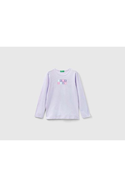 United Colors of Benetton تي شيرت بناتي بأكمام طويلة وطبعة جرافيكية