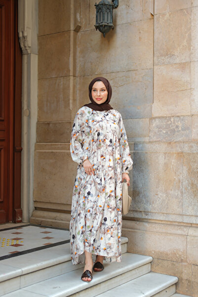 LOCCO Women's Watercolor Daisy Pattern Dress Mink