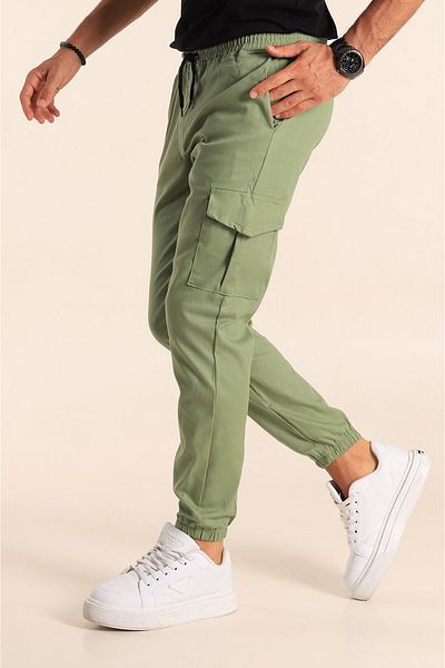 SERAZAT Men's Cargo Pocket Pants Pistachio Green Side Pocket Jogger Pants
