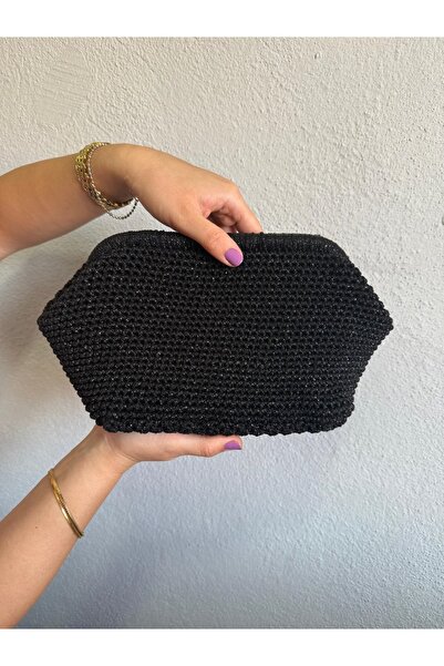 Melonndesign Black Glittering Scholarship Bag, Hand-Knitted