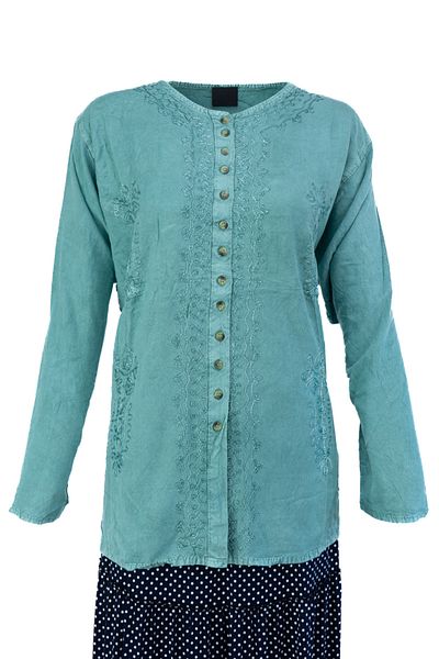Oppland Women's Blouse Shile Cloth 100% Pure Silk Woven Fabric Modern Model Very Light and Cool Keeps Comfortable