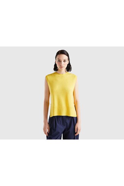 United Colors of Benetton Women's Knitted Sleeveless Sweater with Openings
