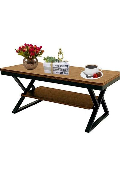 AGD 2-Tier Rectangular Coffee Table with Open Storage Shelf, Modern Small Furniture Table for Living