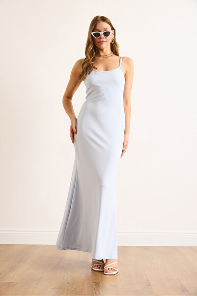 Olalook Rochie midi din poliamidă cu bretele albastre pentru femei ELB-19002498