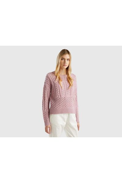 United Colors of Benetton Women's Long Sleeve Braided Sweater