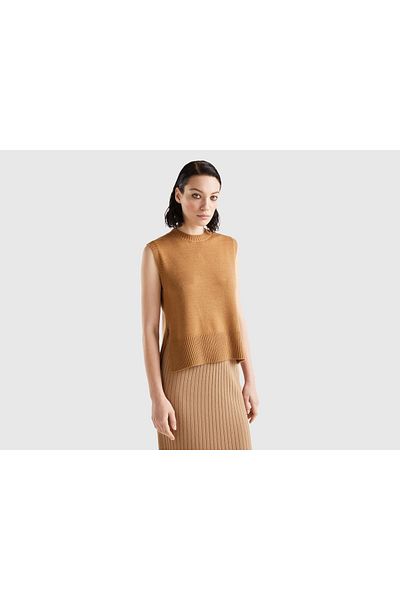 United Colors of Benetton Women's Knitted Sleeveless Sweater with Openings