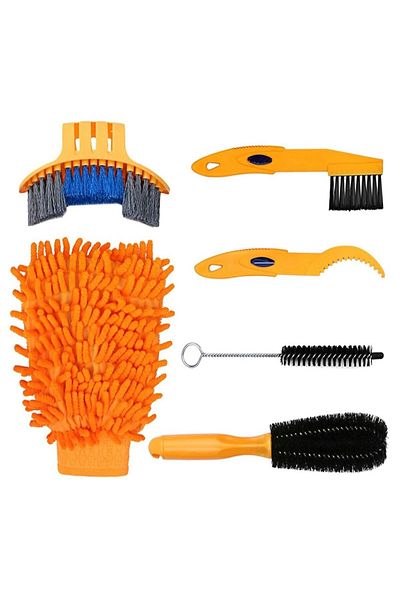 Aptel Set of 6 bicycle cleaning brushes, orange