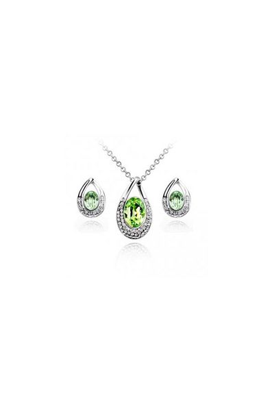 Kelan Set Green Eternity „Florentina” – Jewelry with Green Crystals, Plated with S925 Silver