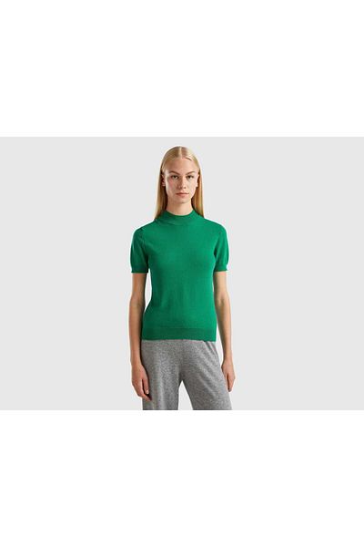 United Colors of Benetton Short-Sleeve White Cashmere Blend Sweater