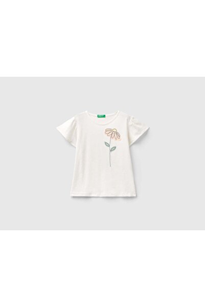 United Colors of Benetton تي شيرت للأطفال بأكمام جرس وتطريز أمامي
