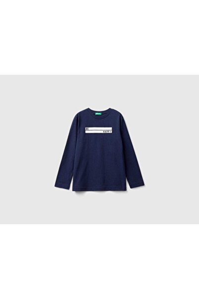 United Colors of Benetton تي شيرت أطفال بأكمام طويلة مع طباعة