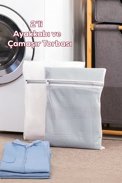 Porsima 3130 2-Piece Zippered Compartment Laundry Shoe Washing Net Anti-Deformation Bag Net 30X40 cm