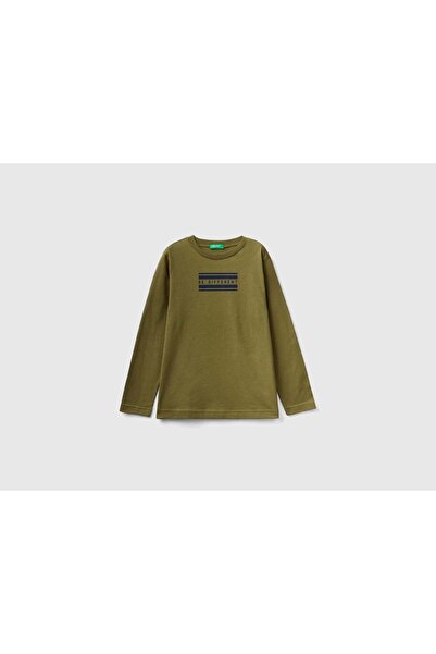 United Colors of Benetton تي شيرت أطفال بأكمام طويلة مع طباعة