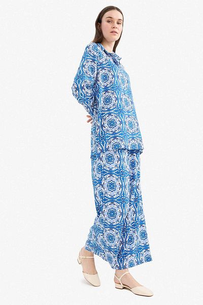 DeFacto Wide Leg Wide Wide Leg Patterned Viscose Trousers D9757Ax25Sm