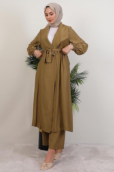 GİYZAMİLA Aria Trousers Double Suit Oil Green