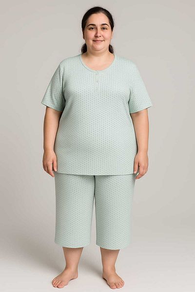 MODA Large Battal Size Spotted Capri Pajama Set / 2Xl-3Xl-4Xl