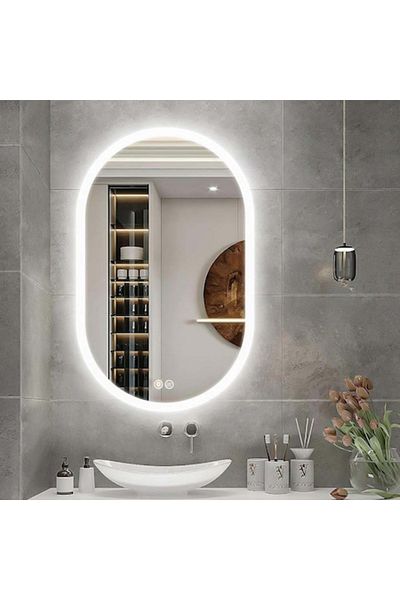 K Korman Bathroom LED Mirror Oval 50x80cm, Touch System, Anti-Fog, Dimmable, E45S/50X80