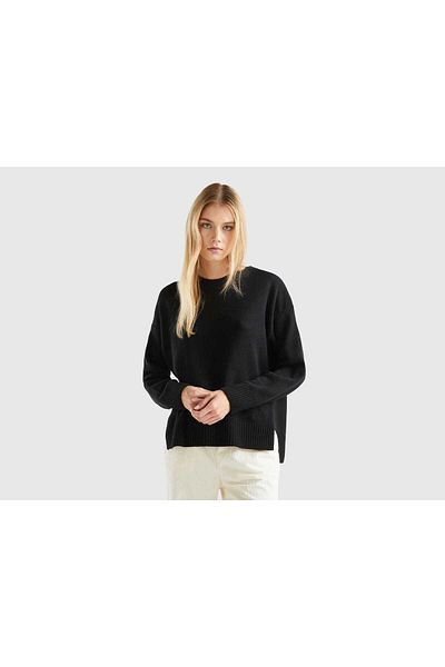 United Colors of Benetton Women's Square Cut Mixed Wool Sweater
