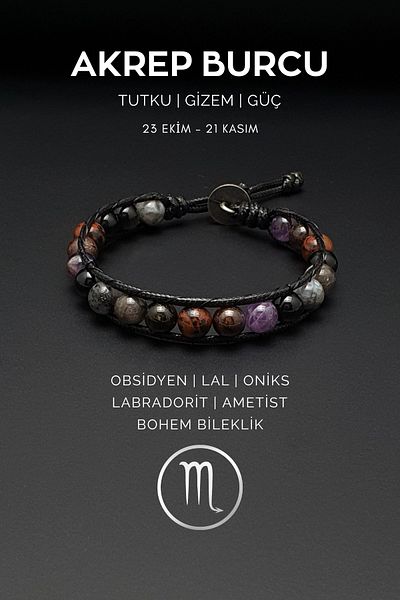 Seven Art Jewelry Natural Stone Bracelet, Handmade Scorpio Bohemian Bracelet – Obsidian, Garnet, Onyx, Labradorite, Amethyst