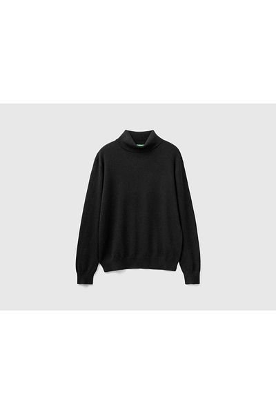 United Colors of Benetton Dark Gray High Neck Pure Cashmere Sweater