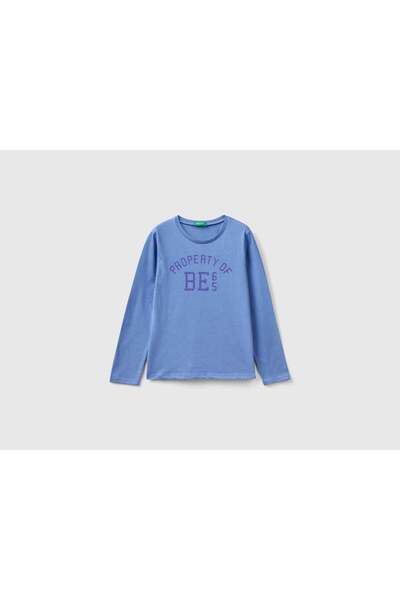United Colors of Benetton تي شيرت أطفال بأكمام طويلة وطبعة أمامية