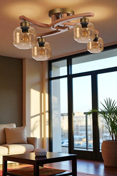 Lumexx WESTON 4 LÜ NATUREL BAL CAMLI PLOFONYER AVİZE